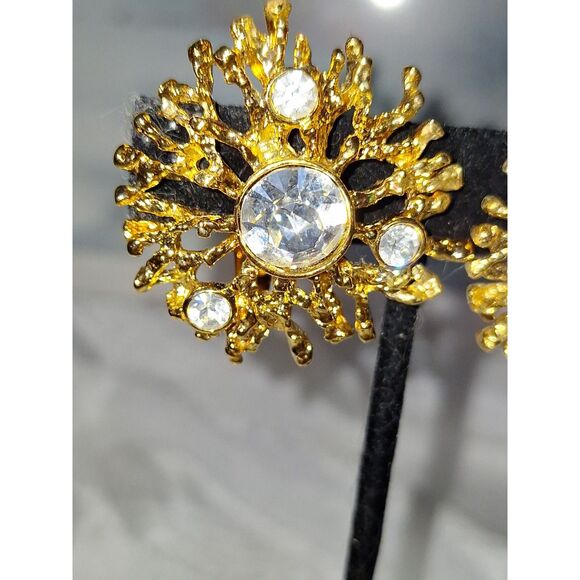 Avon KJL Vintage Women's Clip on Earrings Crystal Brutalist Regal Riches Runway - Picture 3 of 10